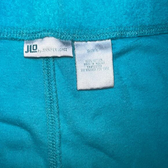 Y2K JLo Jennifer Lopez teal low rise wide leg terry cloth track pants size large - Picture 8 of 8